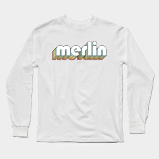 Merlin - Retro Rainbow Typography Faded Style Long Sleeve T-Shirt